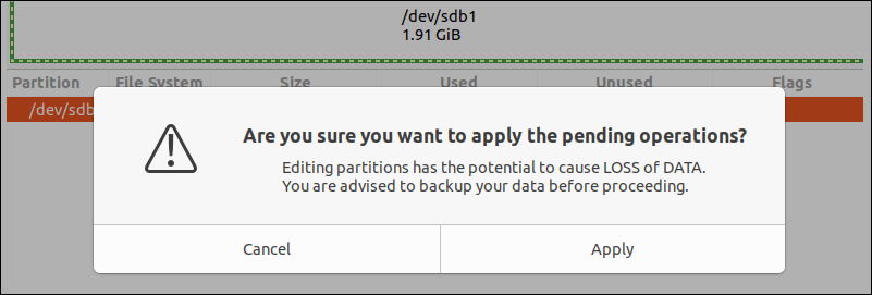 A pop-up containing warning message.