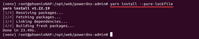 yarn install --pure-lockfile terminal output