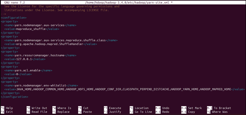 Edit YARN setting for Hadoop in Ubuntu.