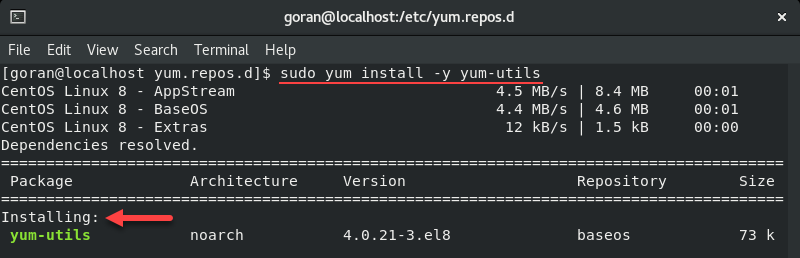 Installing the yum-utils tools on CentOS